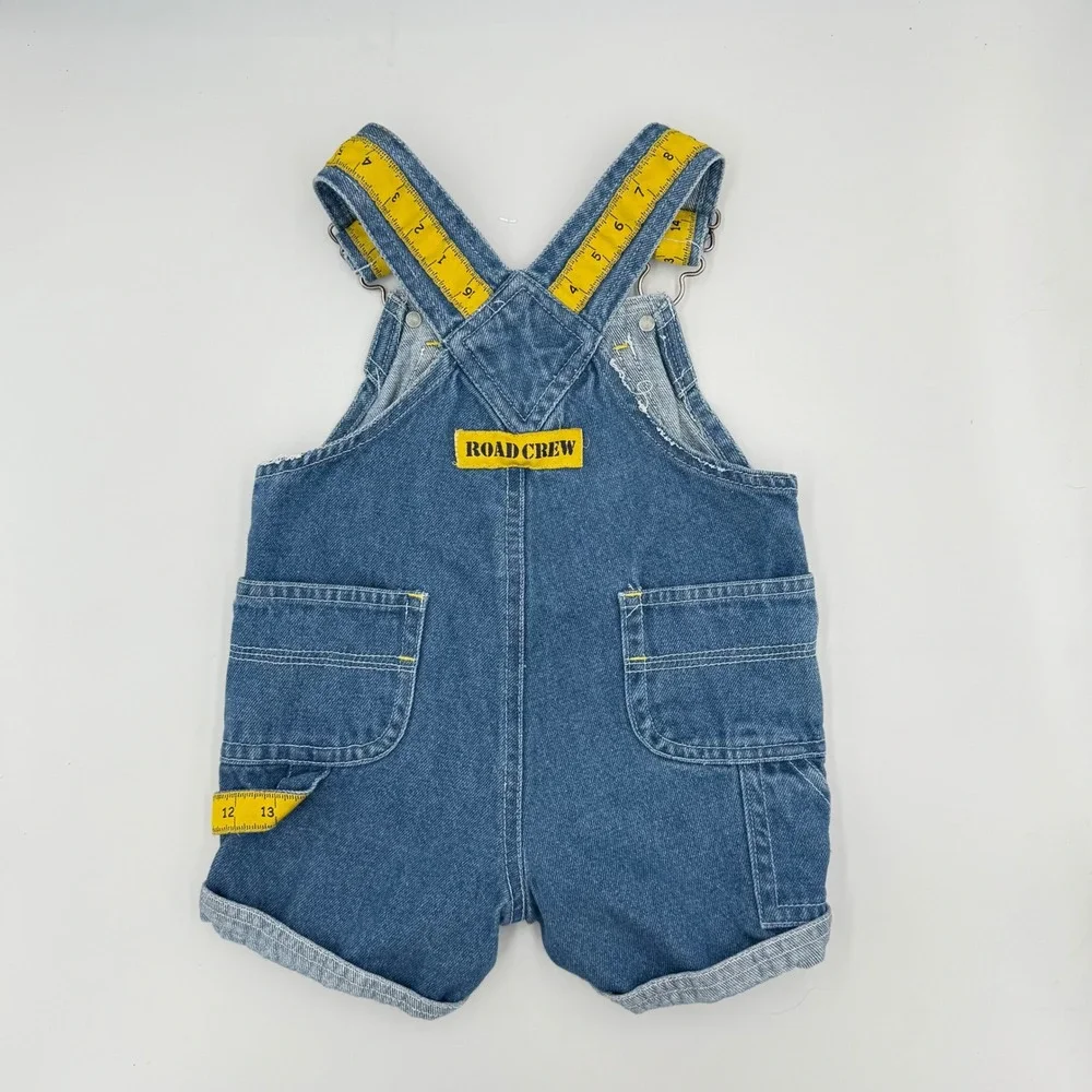 Vtg‎ Lil' Builder Denim Overalls – Tape Measure Straps & Road Crew Patch 3-6 mo.